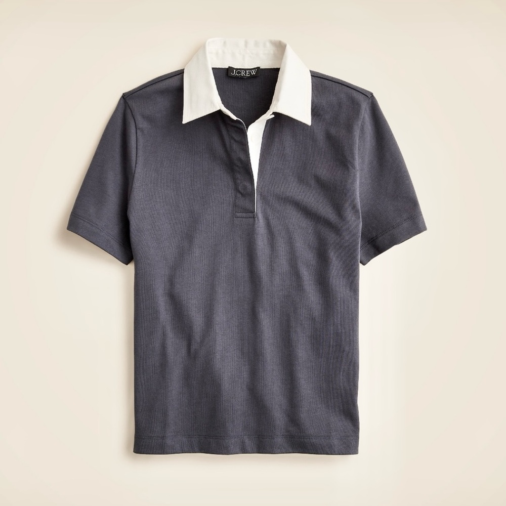 J. Crew Medium Grey Gray Short Sleeve Collar Relaxed Polo Cotton Shirt Top XXS
